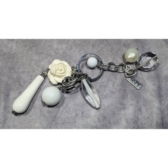 Miche Coquette Floral White And Silver Tone Charm Keychain - Picture 2 of 2